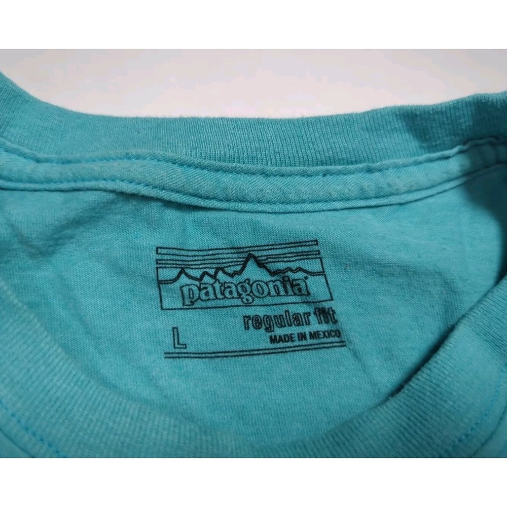 Patagonia Fitz Roy Bison Buffalo Graphic Long Sleeve Shirt Men's Large Teal - Picture 4 of 7